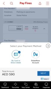 pAY Dubai Fines on Dubai Now account