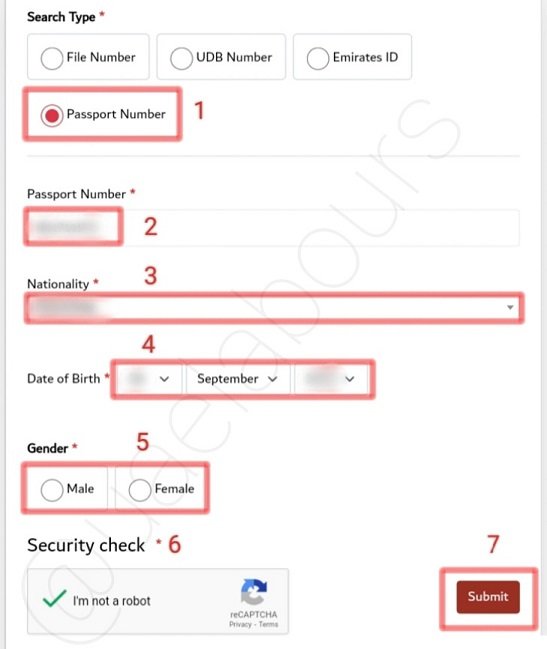 check uae visa fine by passport number