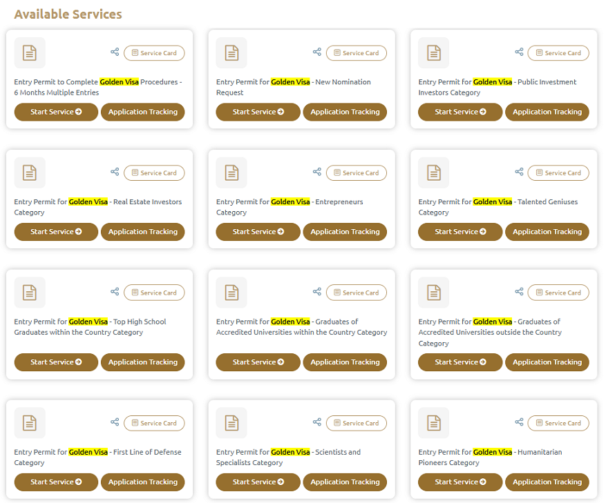 Types of UAE Golden visa